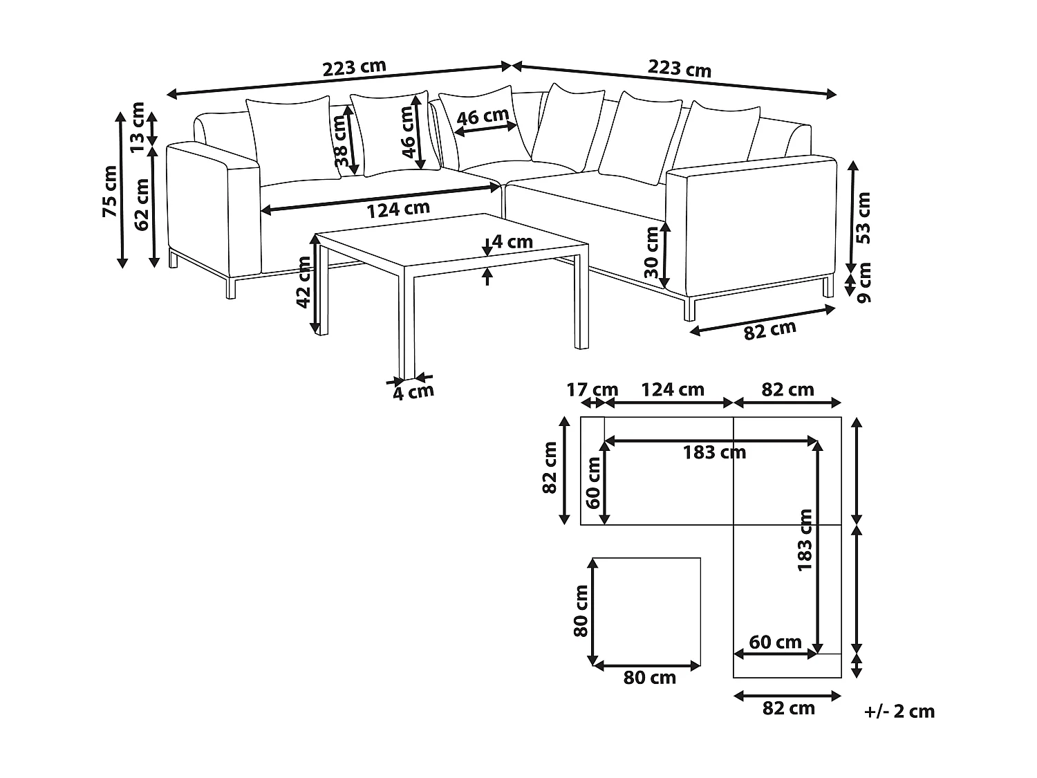 Ensemble de canapés d'angle de jardin 5 places BELIZE Côté droit Beige