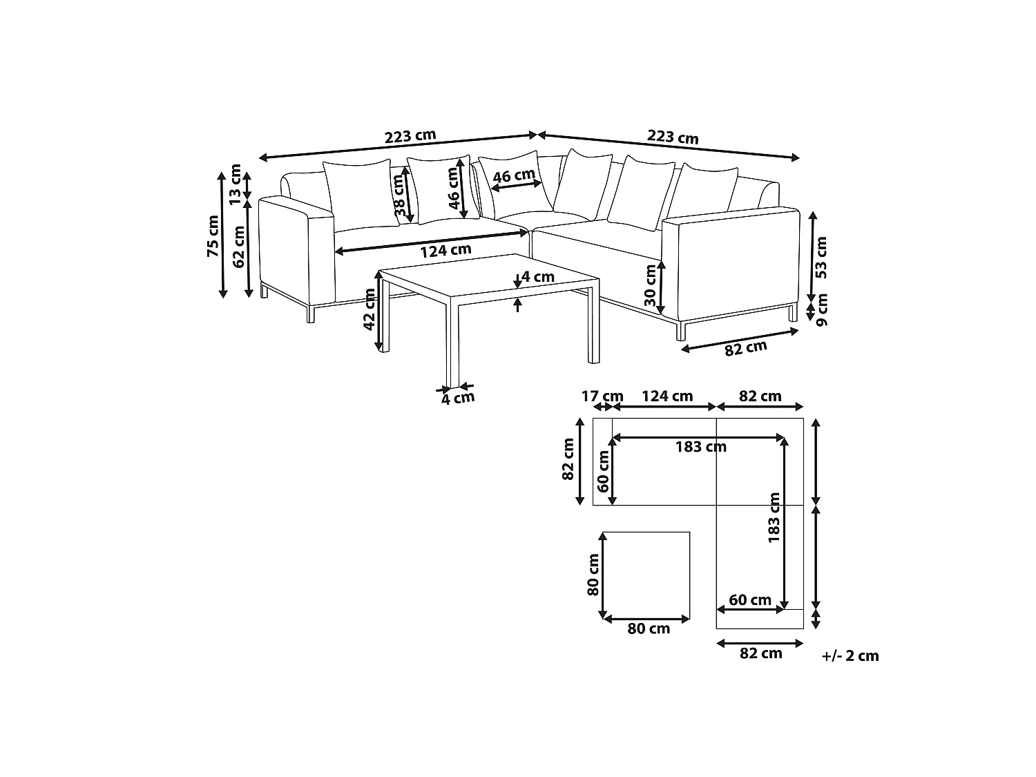 Garden Corner Sofa with Table 5 Seater BELIZE Right Hand Beige Modular