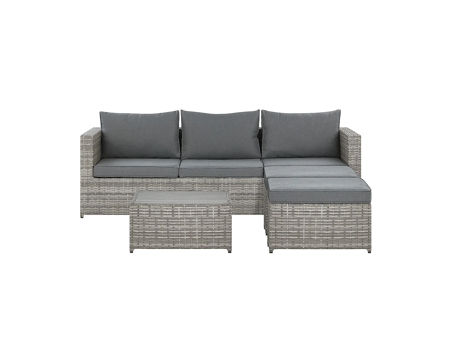 Narożnik ogrodowy ze stolikiem dla 5 osób SABBIA Prawostronny Modułowy Technorattan Jasnoszary