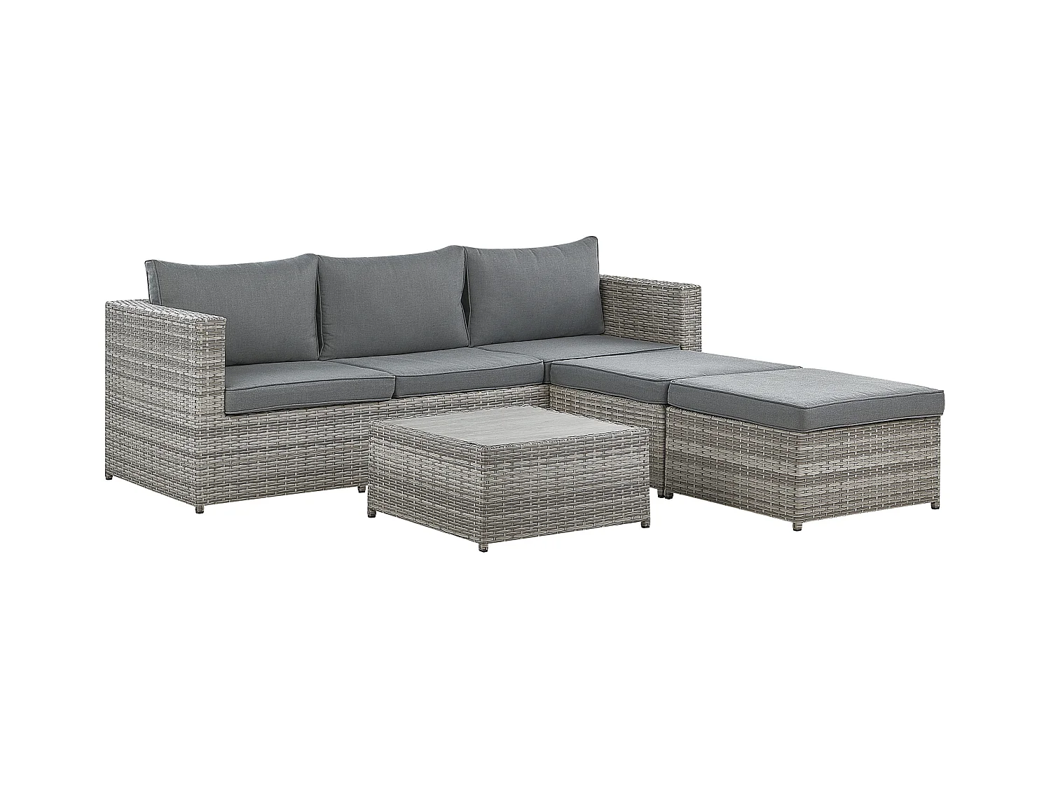 Narożnik ogrodowy ze stolikiem dla 5 osób SABBIA Prawostronny Modułowy Technorattan Jasnoszary