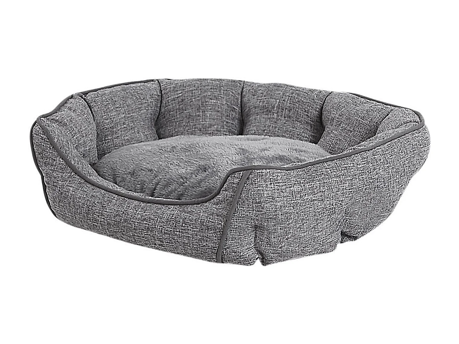 Kuscheliges Tierbett grau Leinen oval 65x50 cm für kleine und mittlere Hunde Katzen Candir