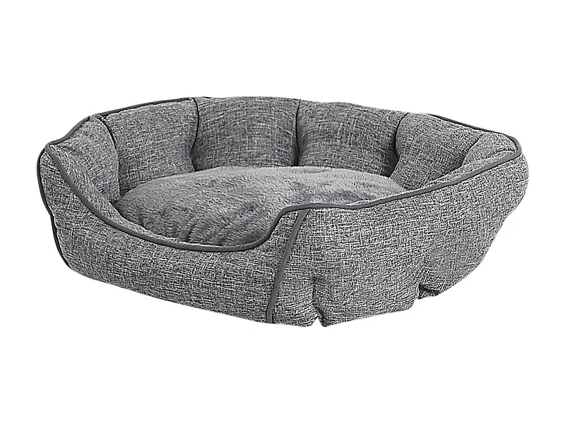 Kuscheliges Tierbett grau Leinen oval 65x50 cm für kleine und mittlere Hunde Katzen Candir
