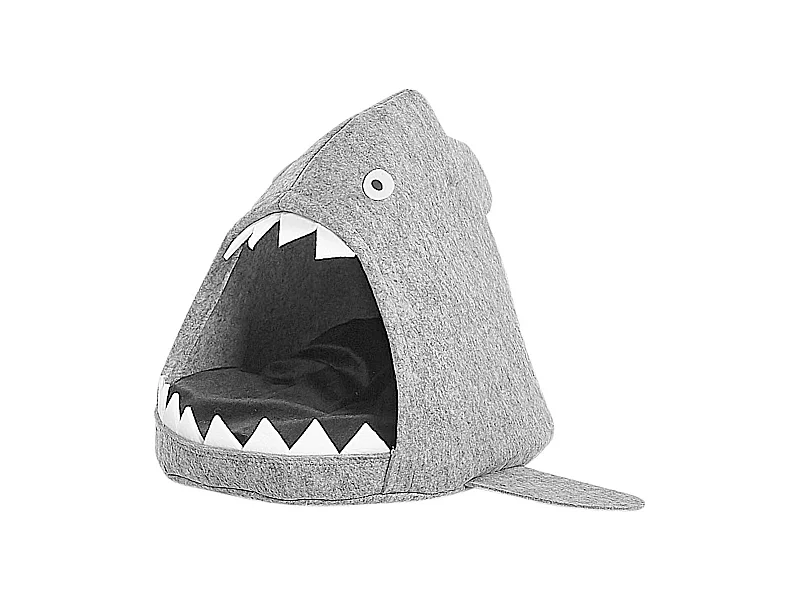 Lustiges Tierbett in Piranhaform Filz hellgrau Piranha