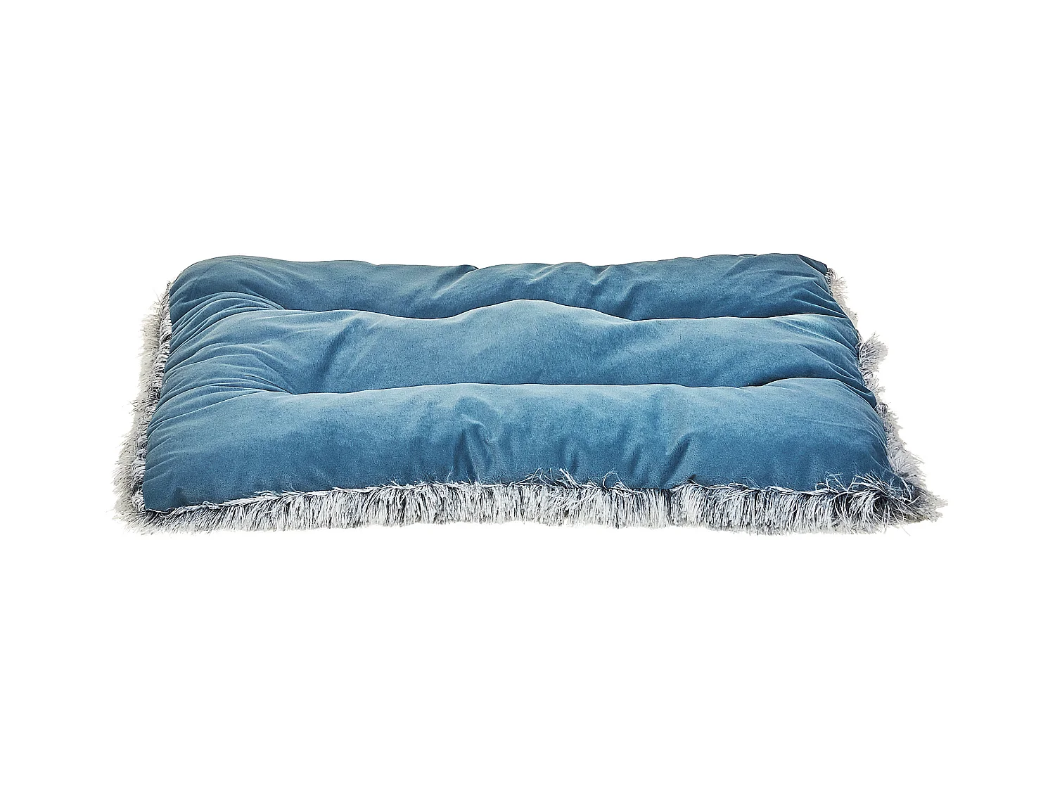 Modernes Tierbett aus weichem Samtstoff mit Quasten blau 60 x 45 cm Ergani