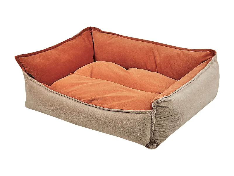 Rechteckiges Tierbett Samtstoff für Hunde Katzen Orange / Beige 70 x 60 cm Izmir