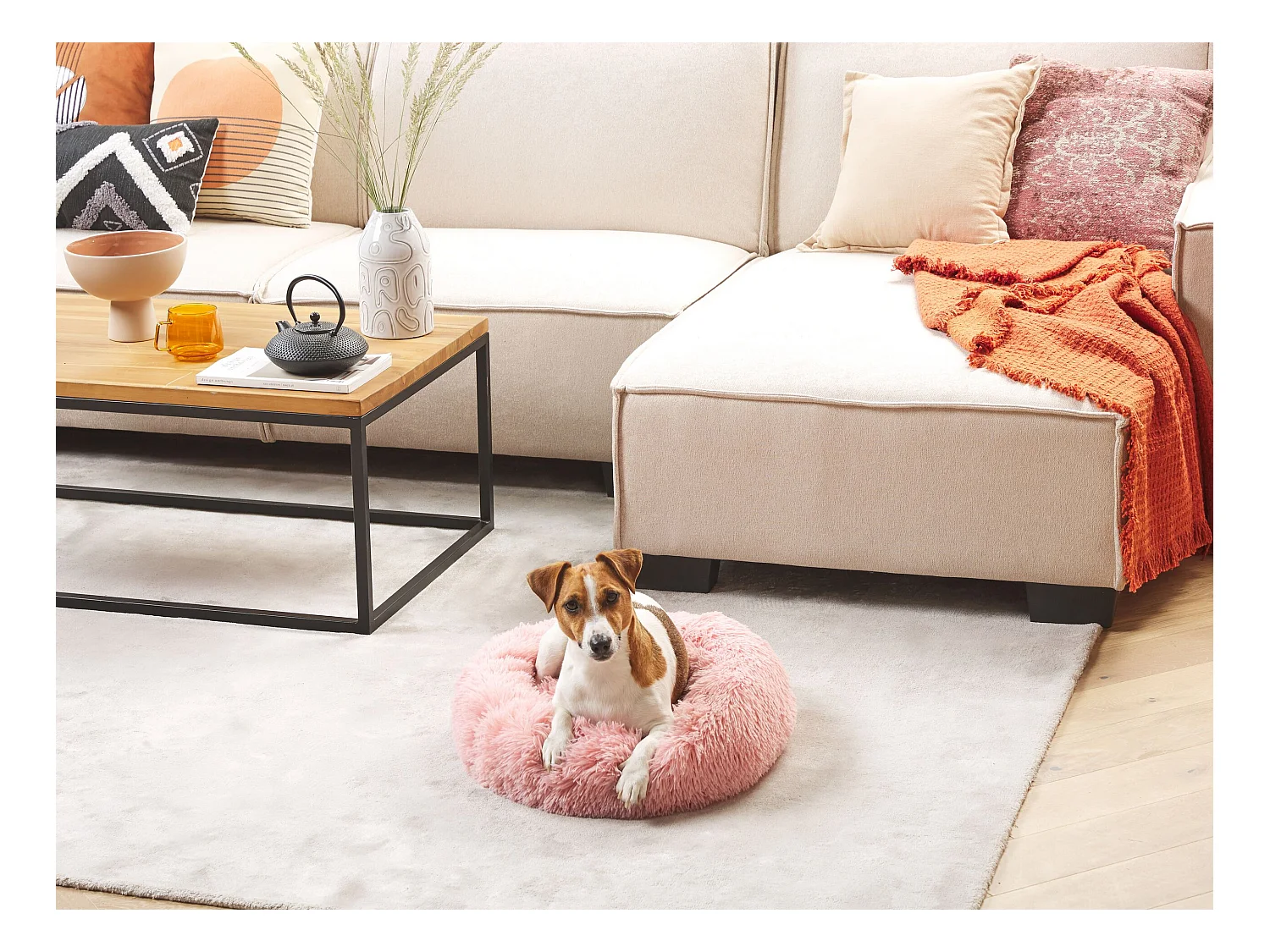 Kuscheliges Tierbett oval für Hunde Katzen Polyester rosa ⌀ 50 cm Kulu