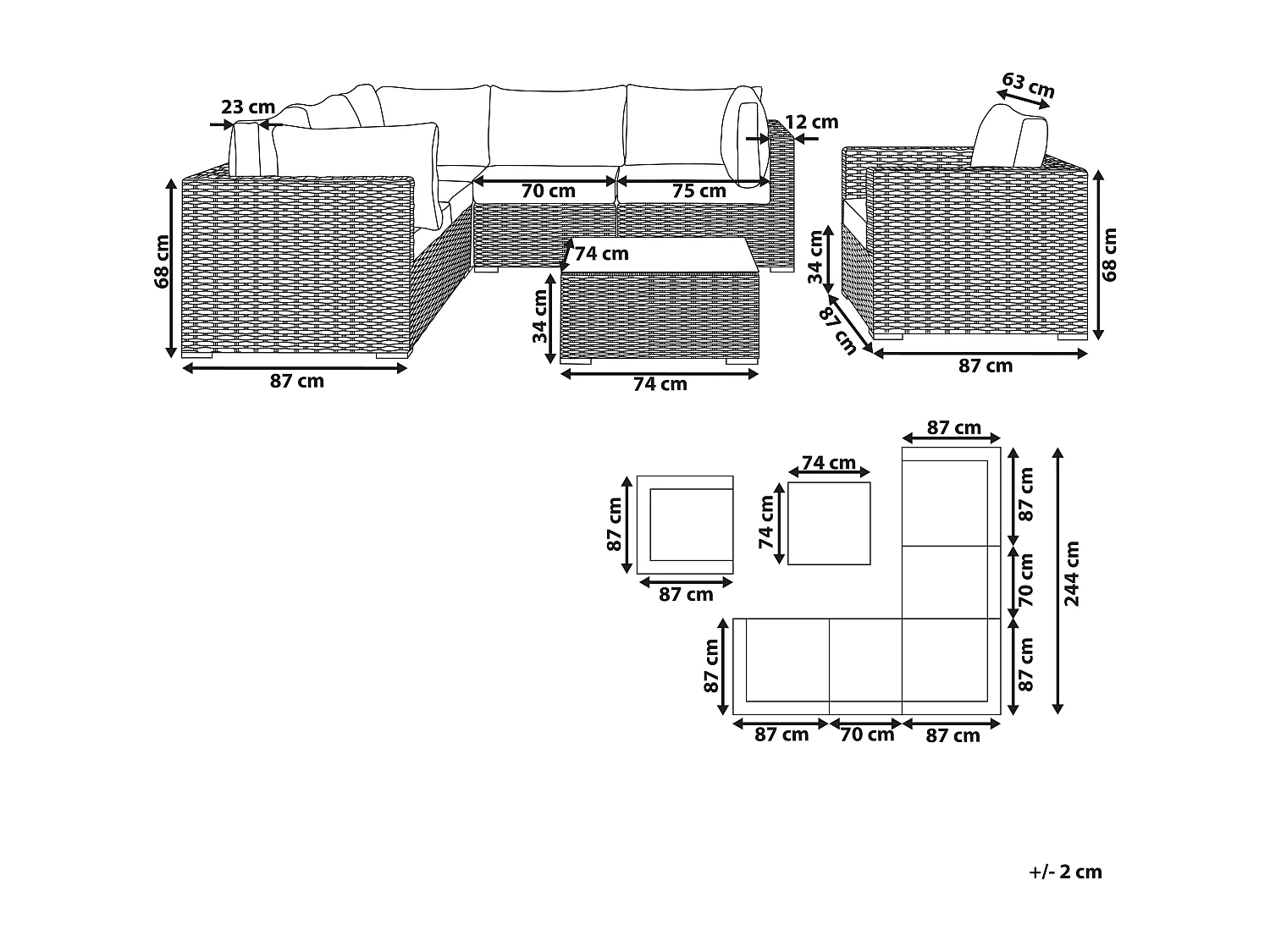 Ensemble de salon de jardin avec table 6 places CONTARE Côté droit Taupe