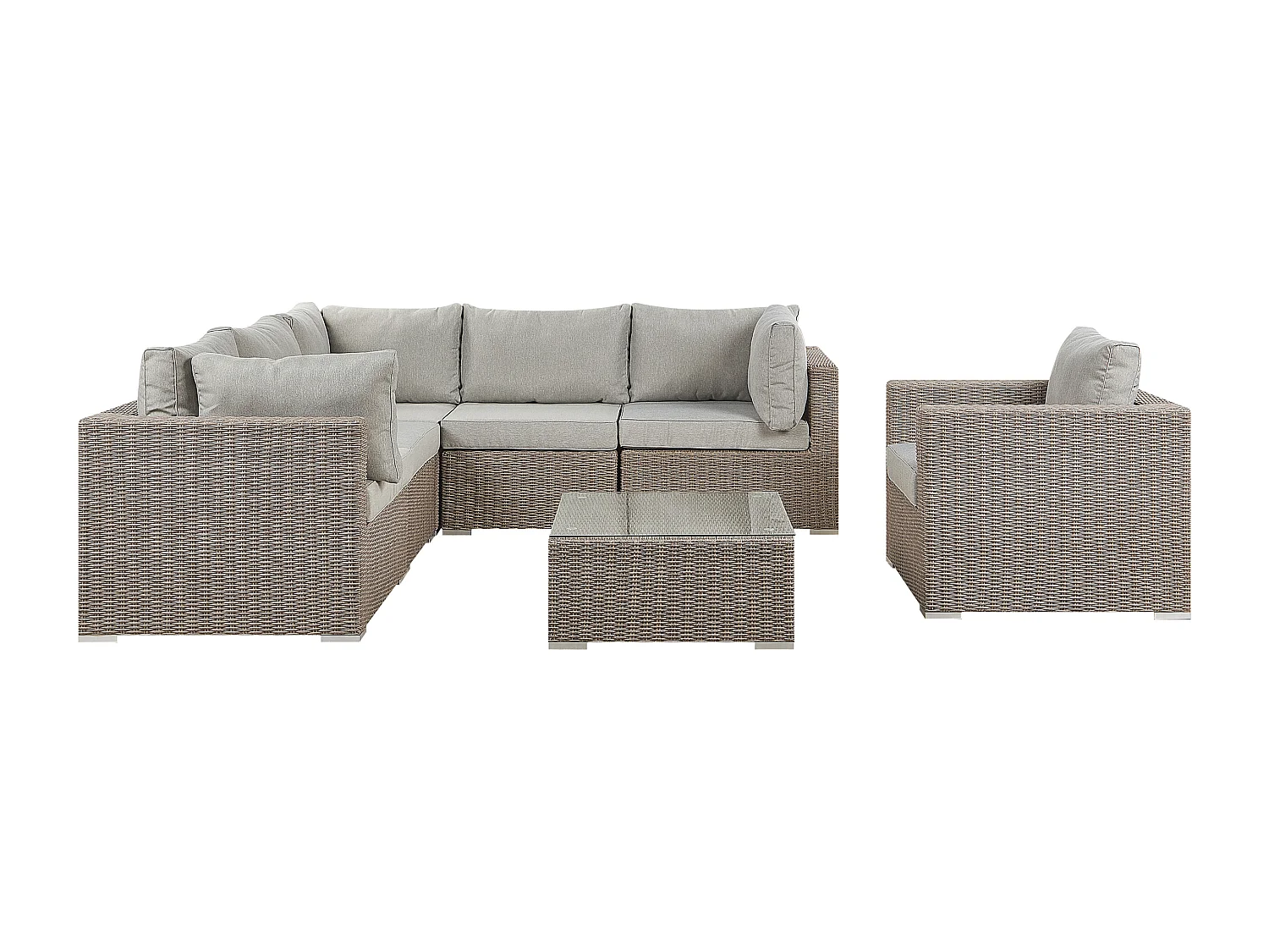 Ensemble de salon de jardin avec table 6 places CONTARE Côté droit Polyrotin Taupe