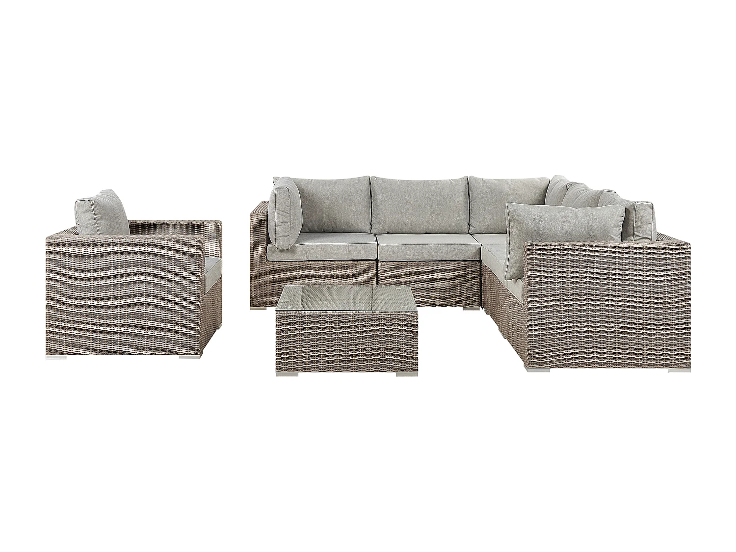 Ensemble de salon de jardin avec table 6 places CONTARE Côté droit Polyrotin Taupe