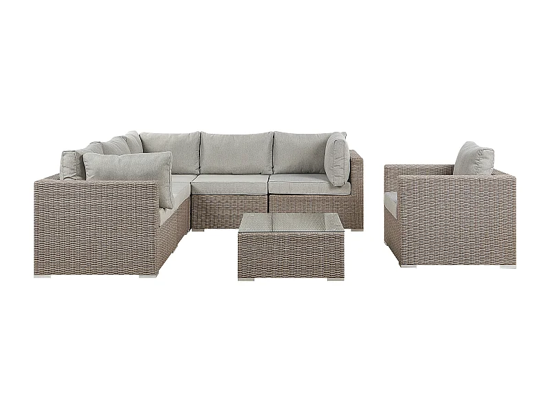 Ensemble de salon de jardin avec table 6 places CONTARE Côté droit Taupe