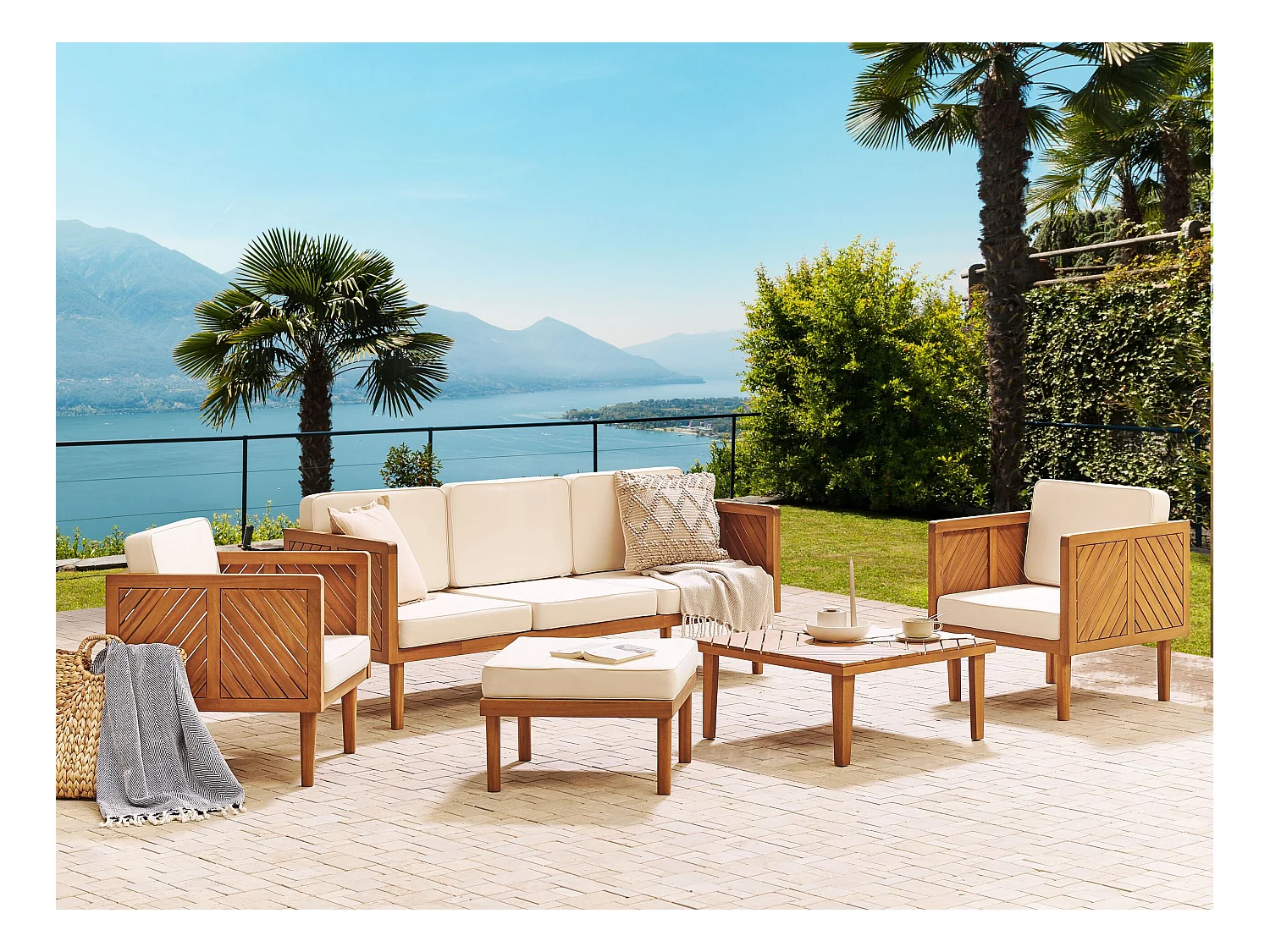 Set salotto da giardino con tavolo e pouf 5 posti BARATTI Legno d'acacia Marrone
