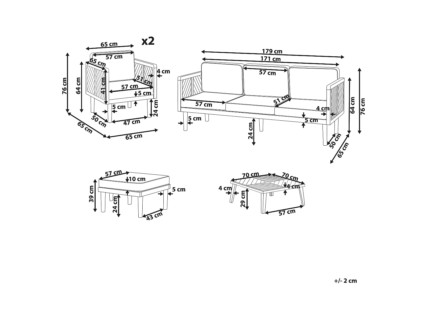 Set salotto da giardino con tavolo e pouf 5 posti BARATTI Legno d'acacia Marrone