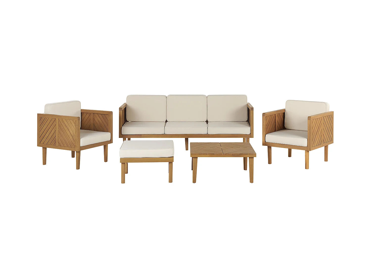 Ensemble de salon de jardin avec table et ottoman 5 places BARATTI Acacia Marron