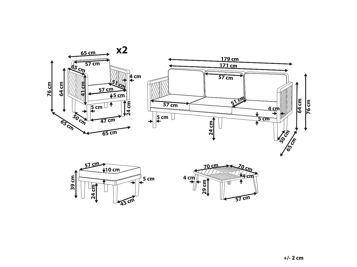 Lounge Set mit Tisch und Ottomane 5-Sitzer BARATTI Akazienholz Braun