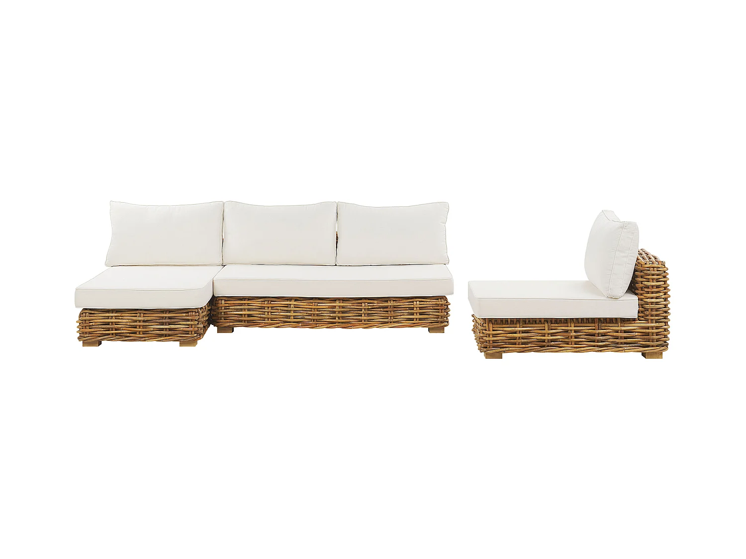 Ensemble de salon de jardin avec table 4 places VARALLO Côté droit Rotin Naturel