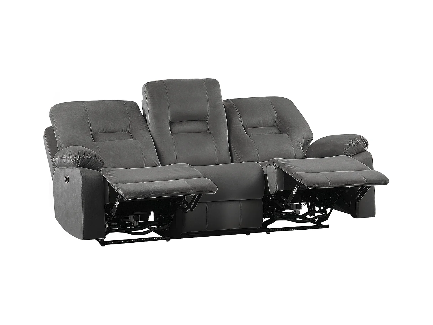 Canapé relax électrique 3 places BERGEN Velours Gris foncé avec port USB