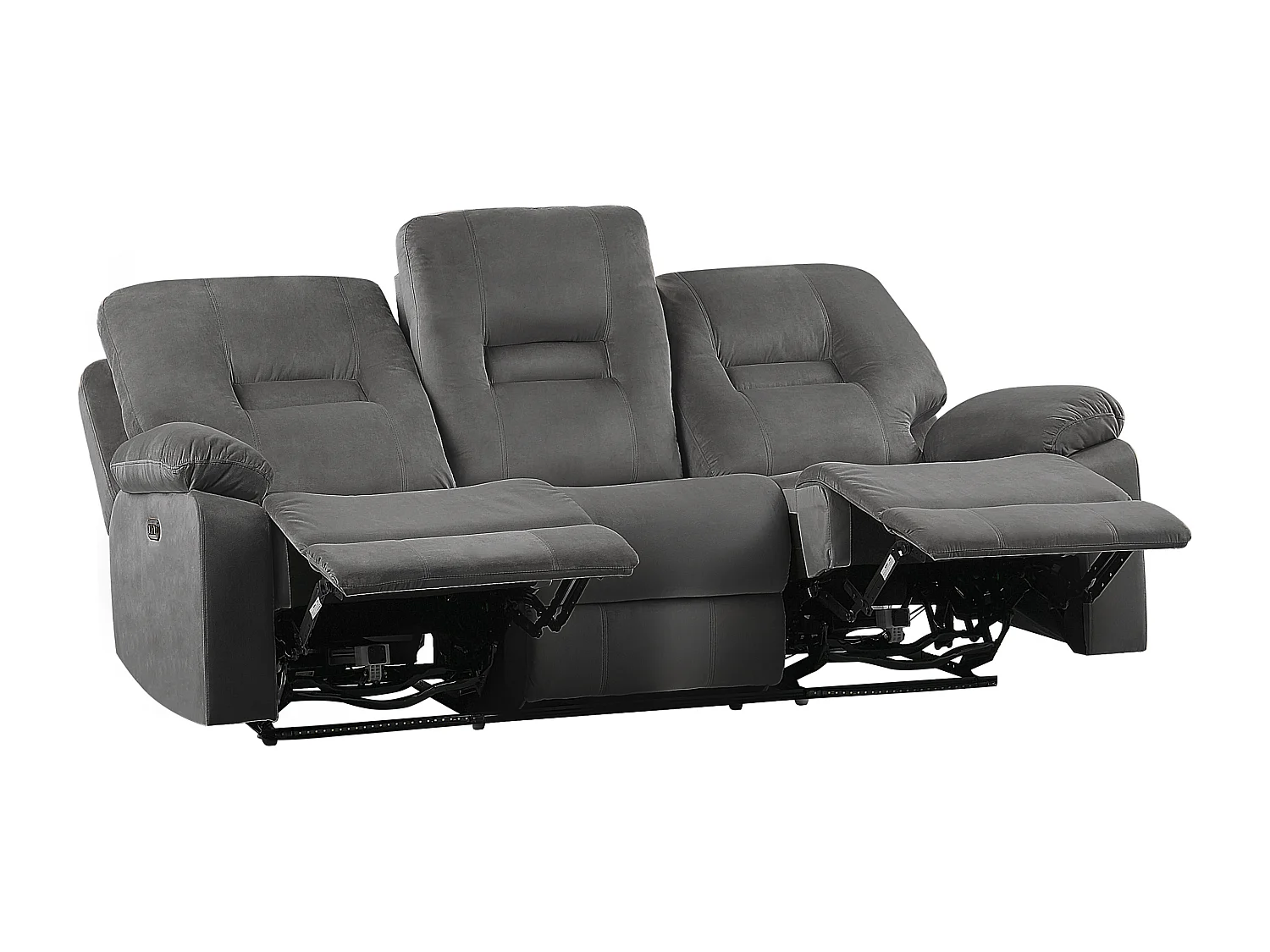 Canapé relax électrique 3 places BERGEN Velours Gris foncé avec port USB