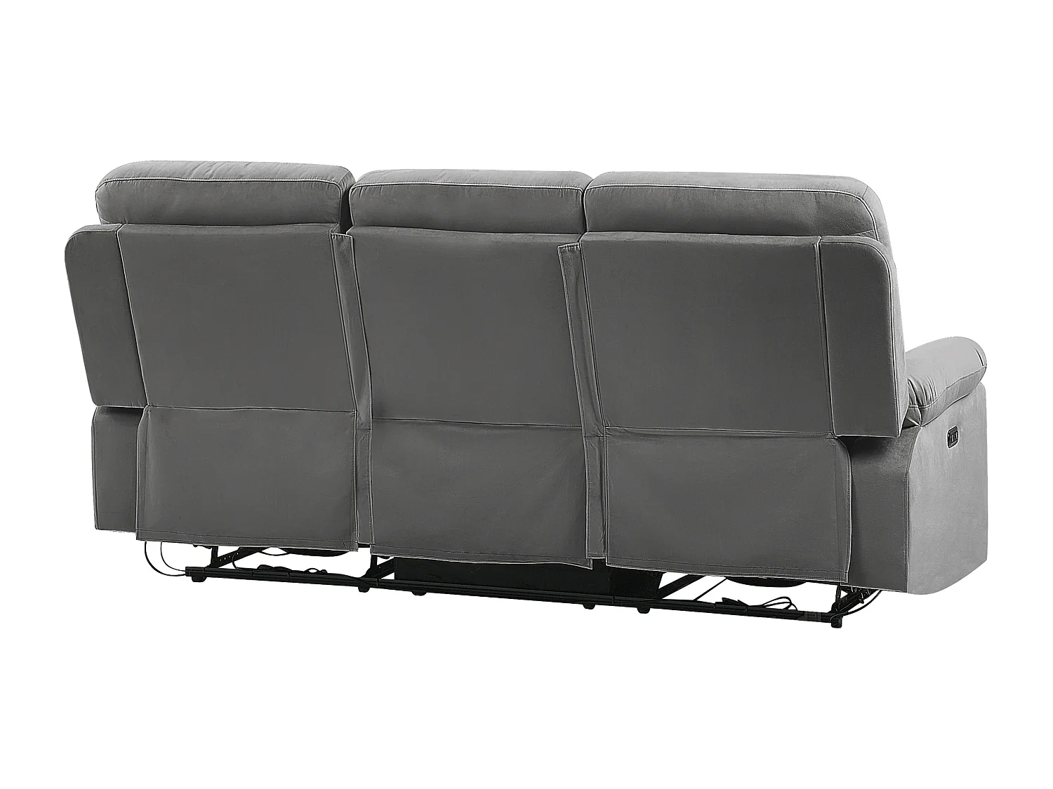 Canapé relax électrique 3 places BERGEN Velours Gris foncé avec port USB