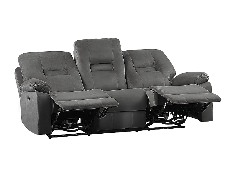 Elektrisch verstellbares 3-Sitzer Sofa Samt grau USB-Anschluss LED-Licht Bergen