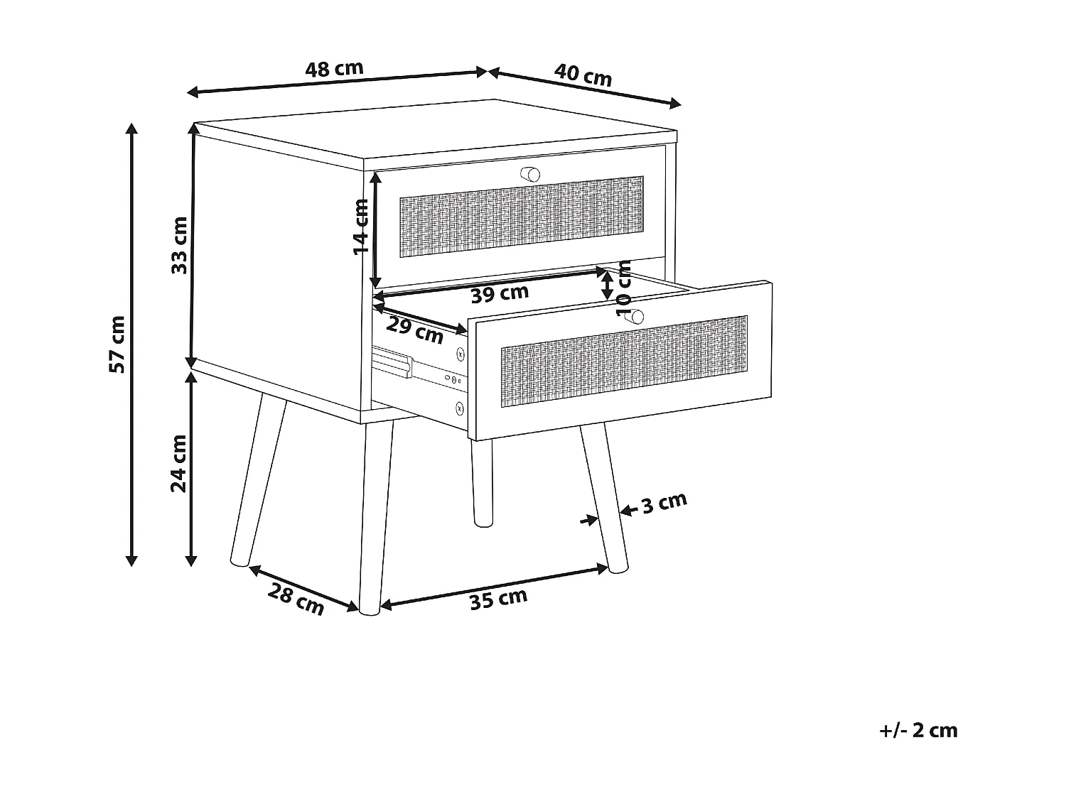 Nachtkastje met 2 lades PEROTE Rotan Lichtbruin