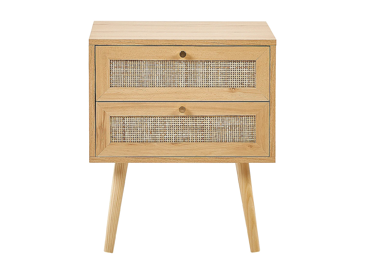 Nachttisch 2 Schublade Rattan Türen Boho Style Nachtschrank Helles Holz Perote