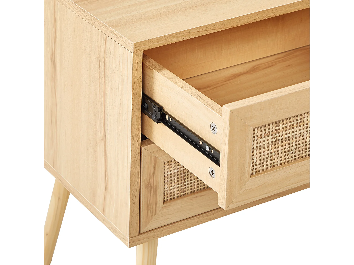Nachttisch 2 Schublade Rattan Türen Boho Style Nachtschrank Helles Holz Perote