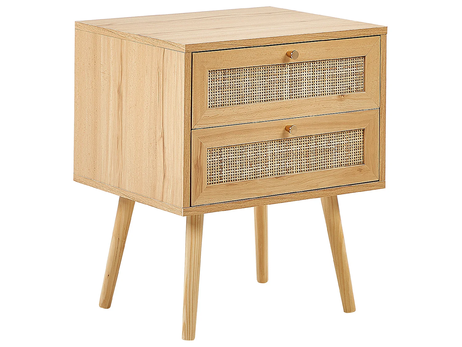 2 Drawer Bedside Table PEROTE Rattan Light Brown