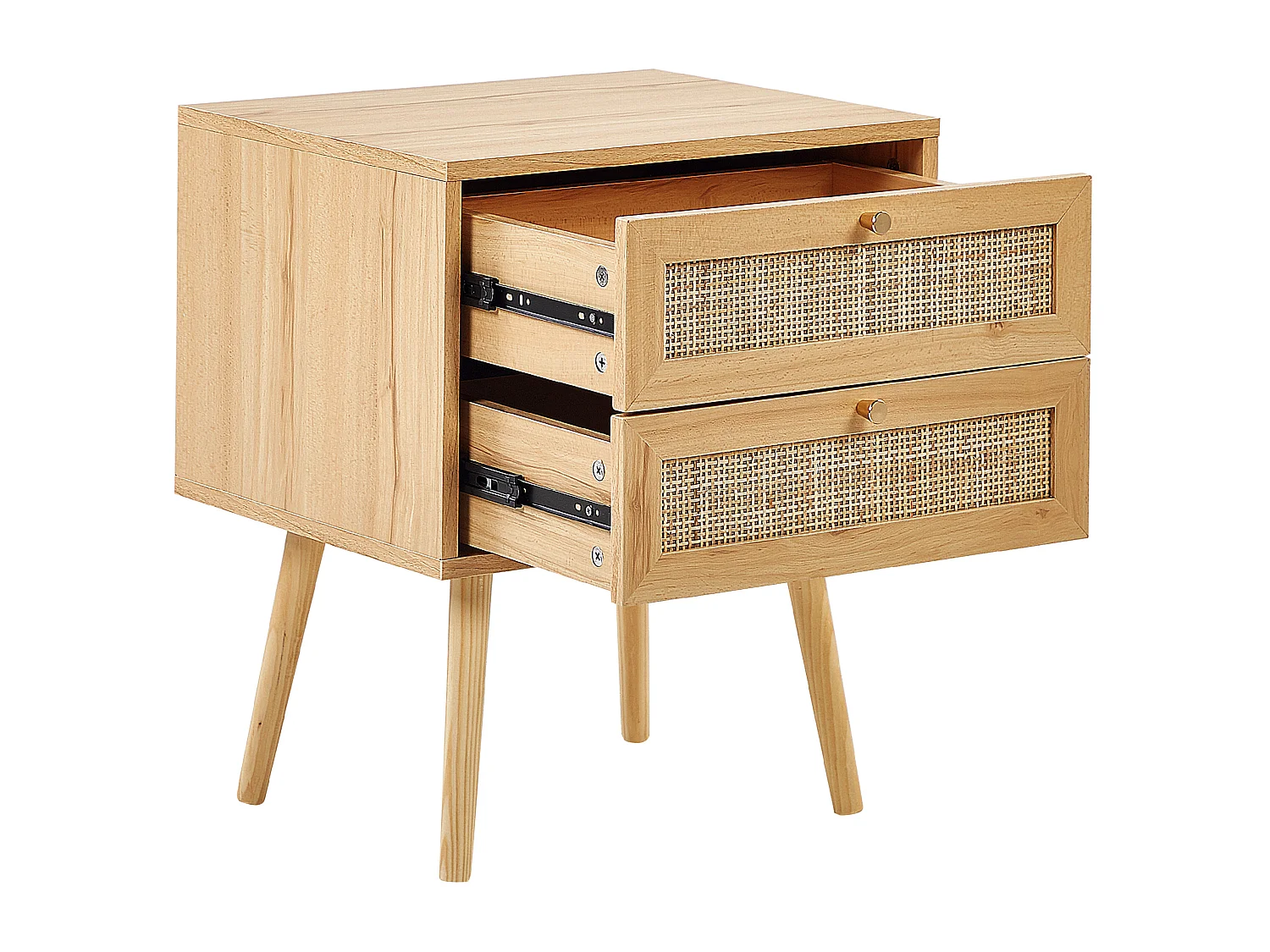 2 Drawer Bedside Table PEROTE Rattan Light Brown