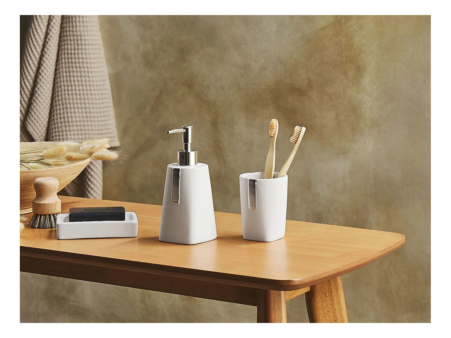 Conjunto de 3 acessórios para a casa de banho SONANA Cerâmica Creme claro