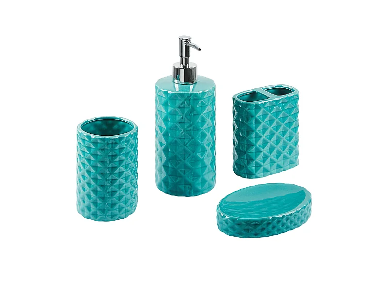 Badezimmer Set türkis 4-teilig aus Naturstein Dolomit Glamour glänzend Guatire