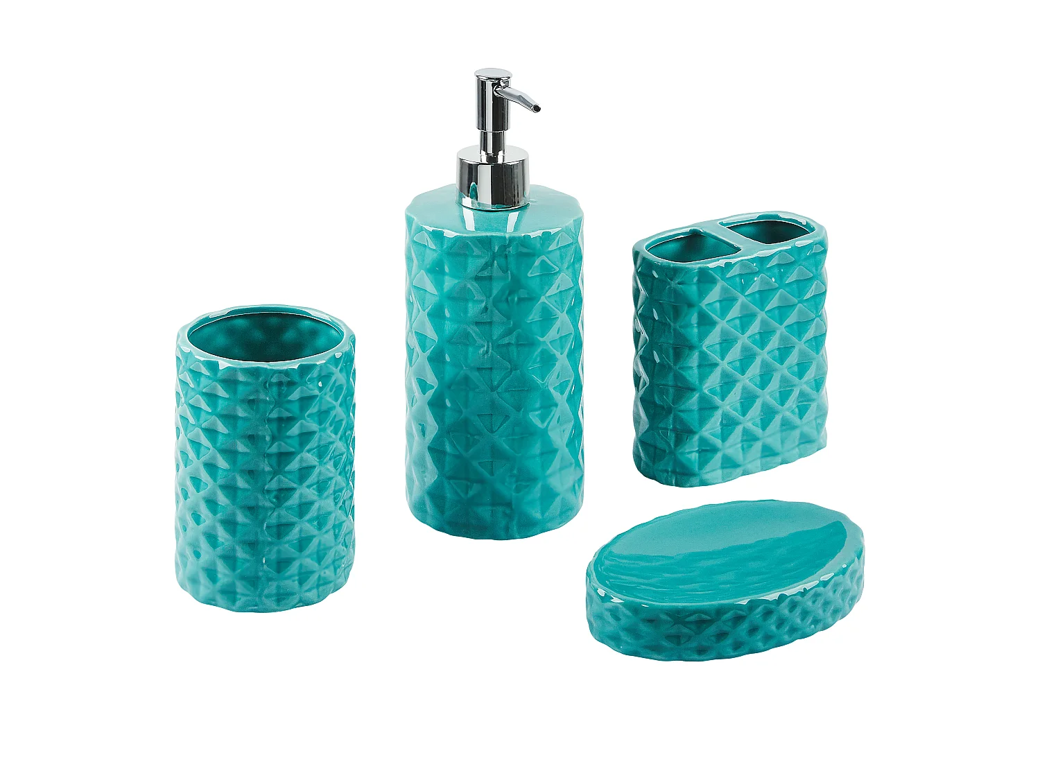 Badezimmer Set türkis 4-teilig aus Naturstein Dolomit Glamour glänzend Guatire