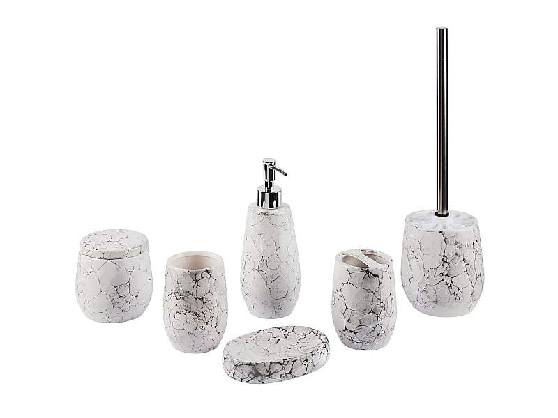 Beliani 6-teiliges Badezimmer-Set Keramik Cremeweiß Callela, Badaccessoires, Zahnbürstenhalter, Seifenspender, WC-Bürste Callela
