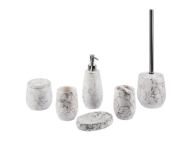 Beliani 6-teiliges Badezimmer-Set Keramik Cremeweiß Callela, Badaccessoires, Zahnbürstenhalter, Seifenspender, WC-Bürste Callela