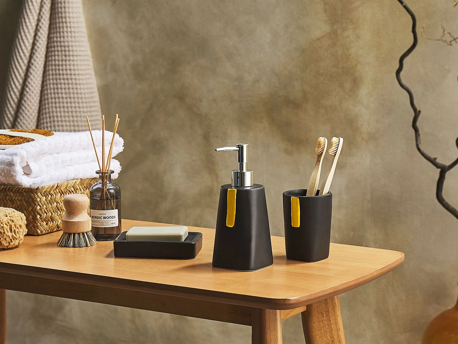 Set de 3 accessoires de salle de bain SONANA Céramique Noir