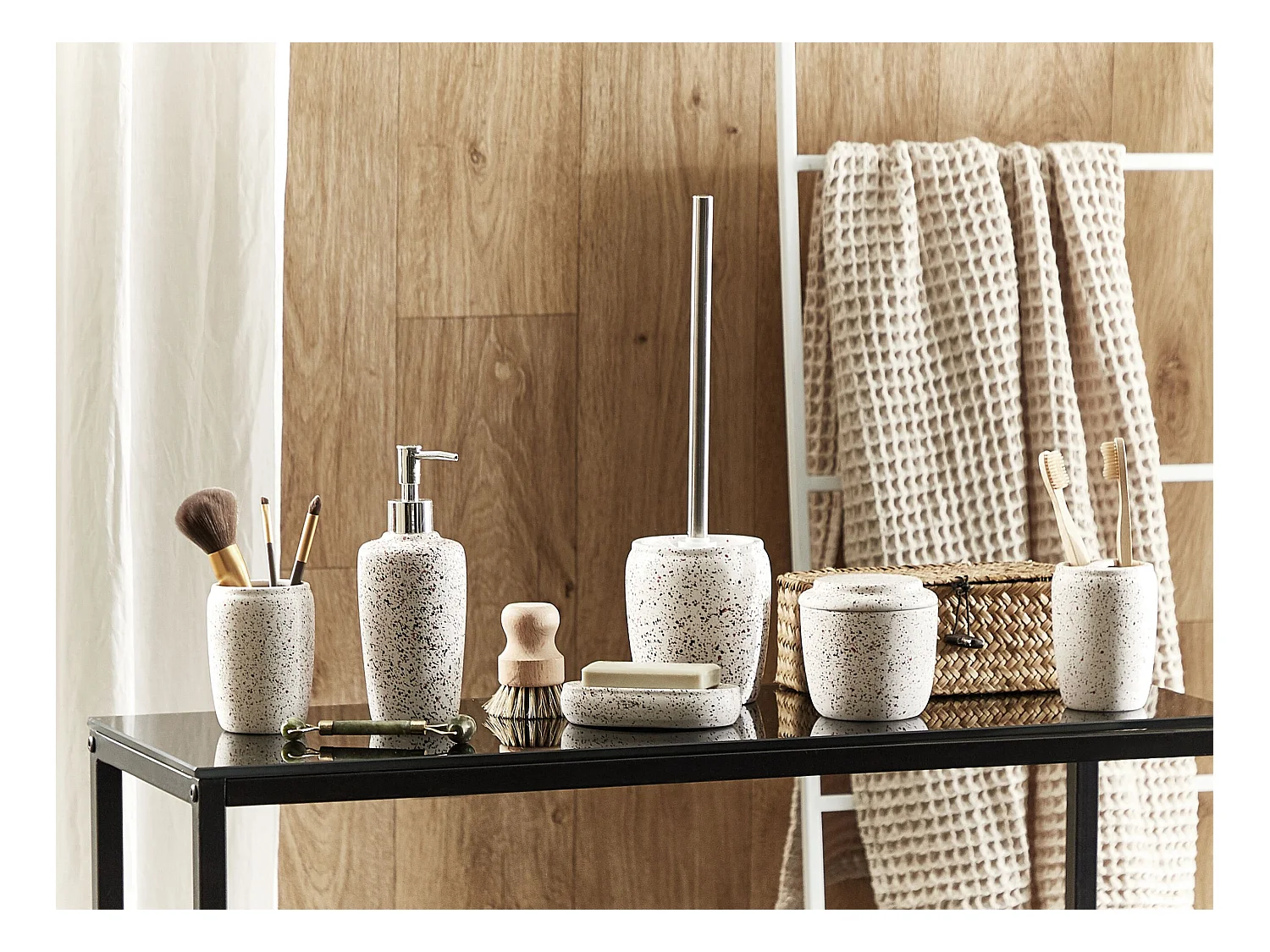 Conjunto de 6 accesorios de baño PALMILLA Cerámica Blanco crema