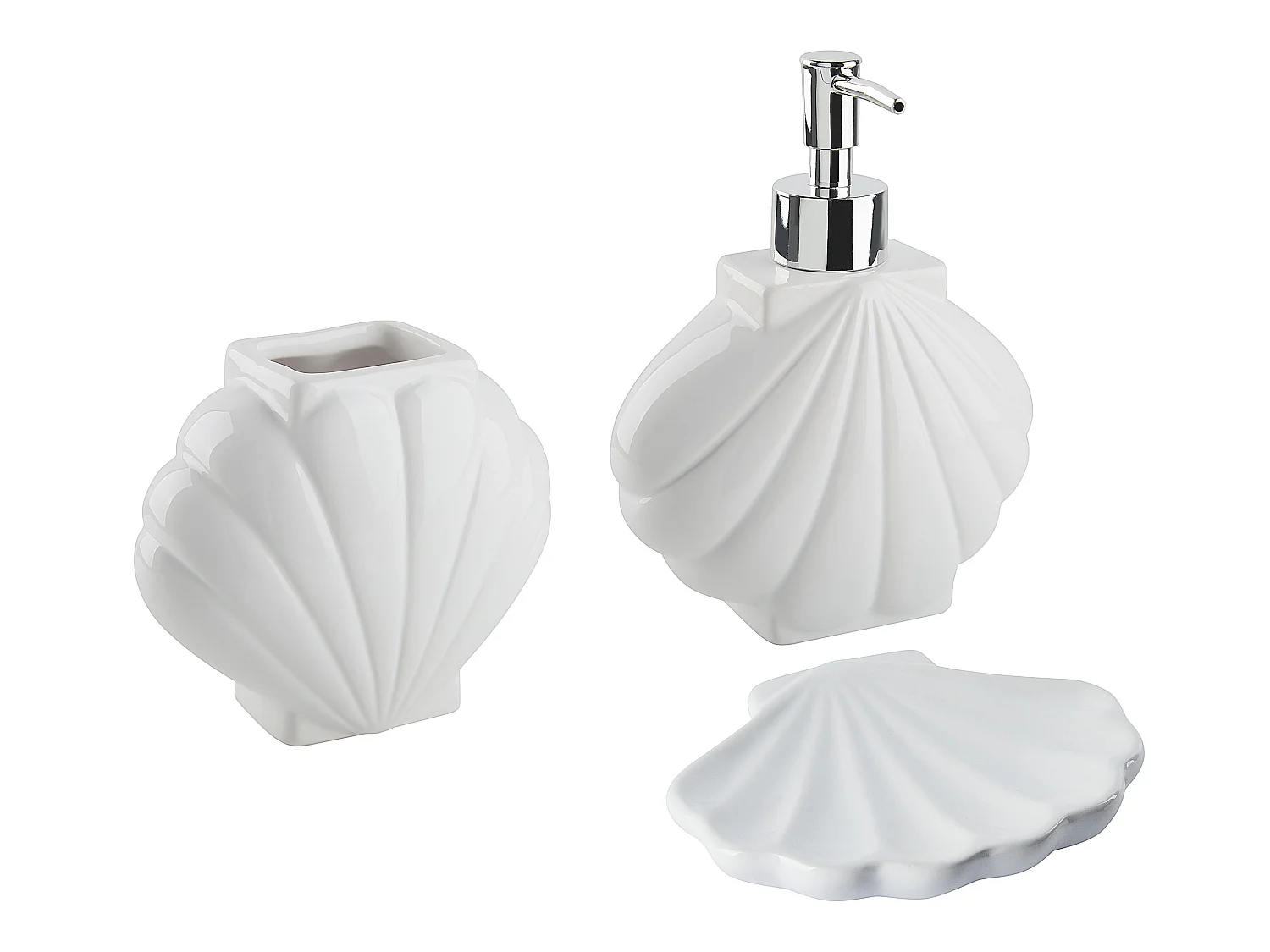 Badezimmer Set weiß 3-teilig aus Naturstein Dolomit mit Muschel-Design Shell