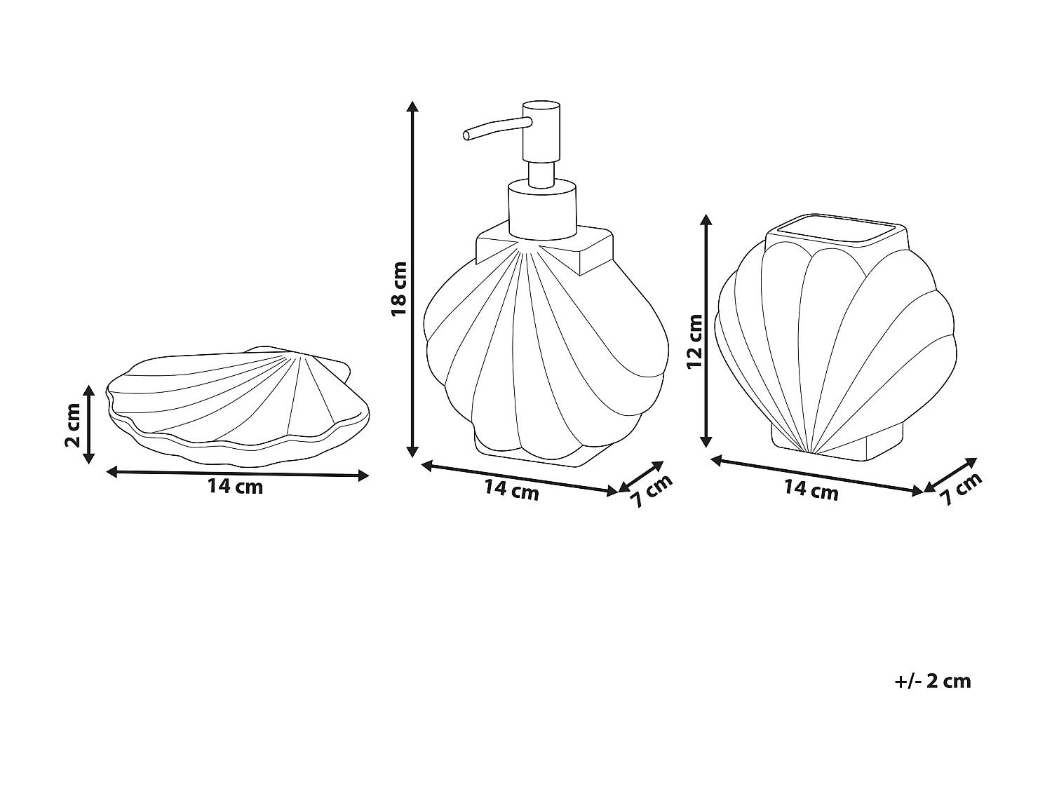 Badezimmer Set weiß 3-teilig aus Naturstein Dolomit mit Muschel-Design Shell