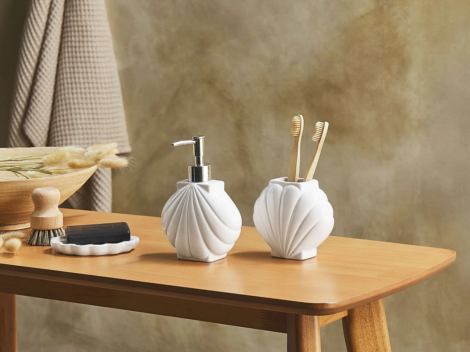Set de 3 accessoires de salle de bain SHELL Céramique Blanc