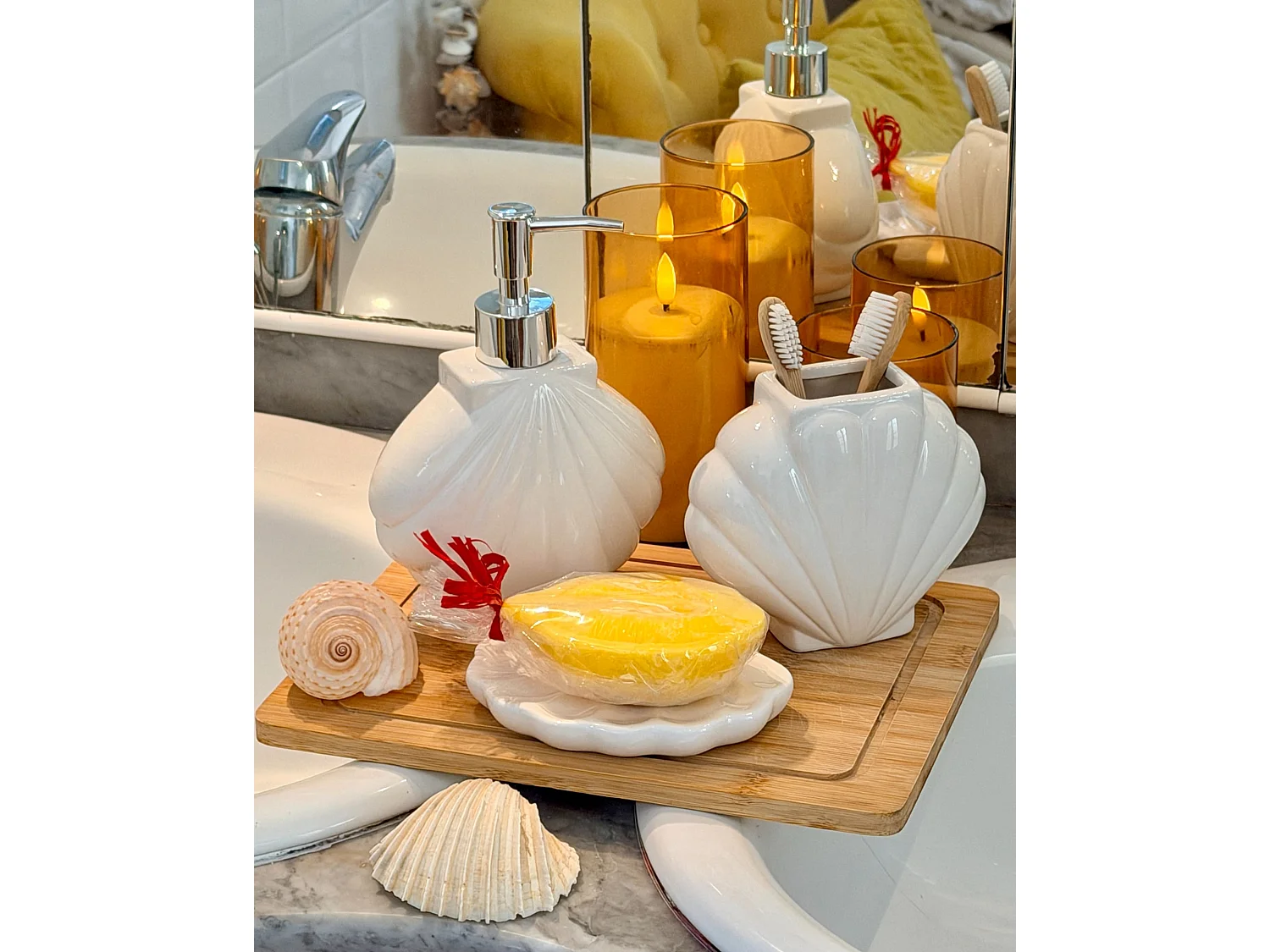 Set de 3 accessoires de salle de bain SHELL Céramique Blanc