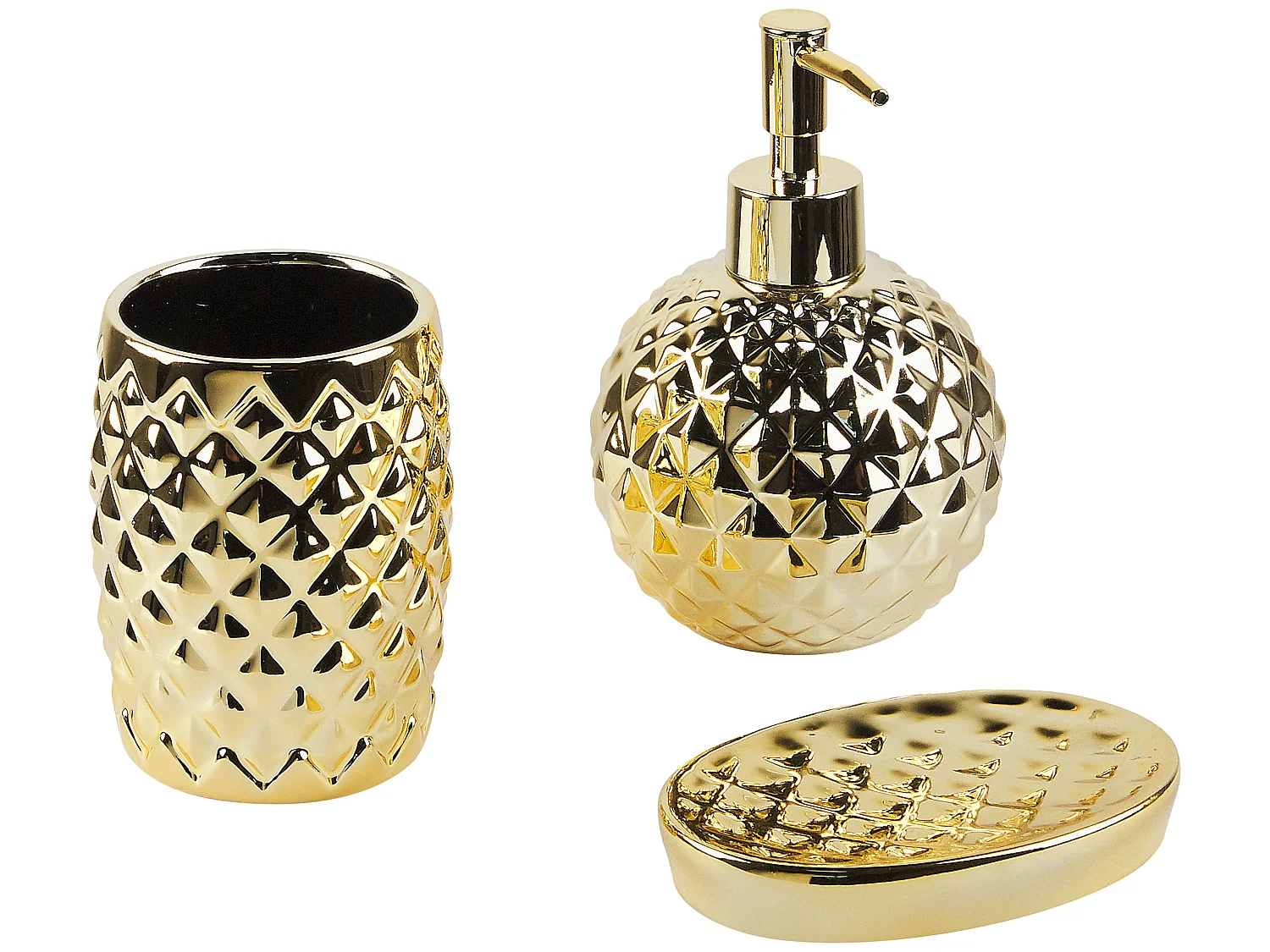 Lot de 3 accessoires de salle de bains en céramique dorée ANACO