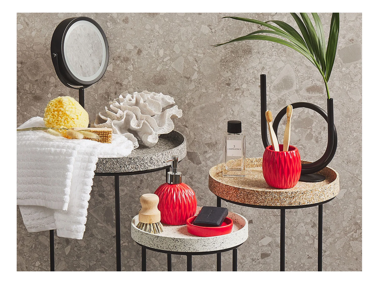 Conjunto de 3 accesorios de baño BELEM Cerámica Rojo