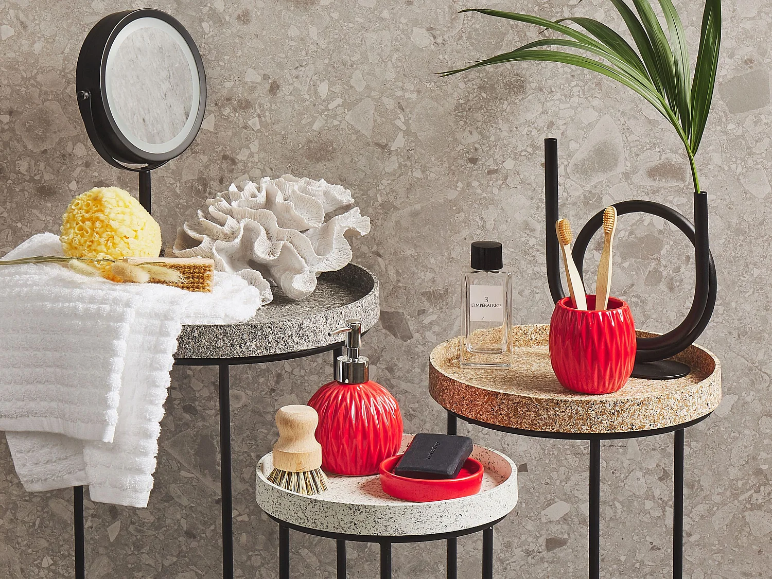 Set de 3 accessoires de salle de bain BELEM Céramique Rouge