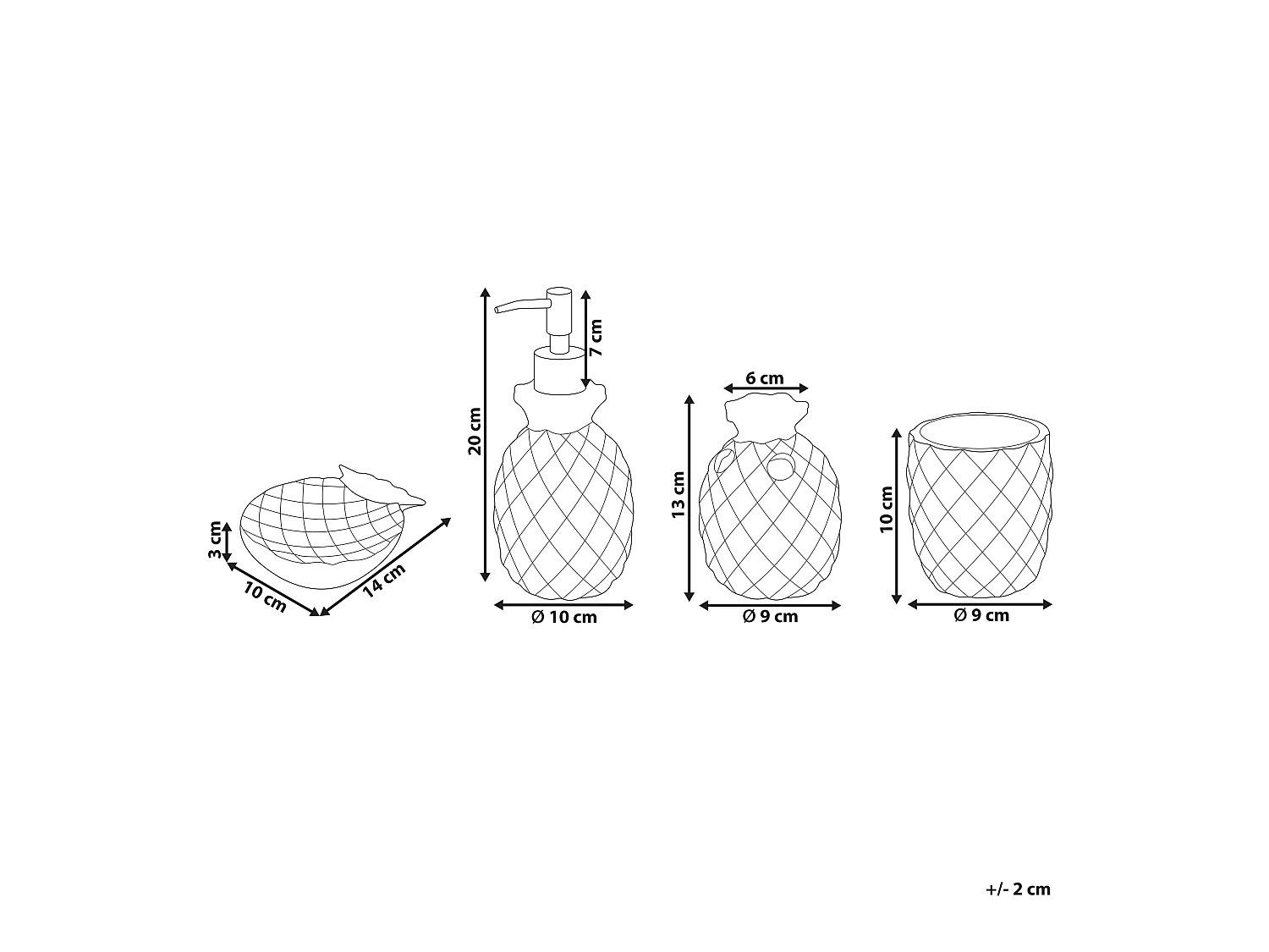 Badezimmer Set gelb 4-teilig aus Naturstein Dolomit Ananasmotiv Maicao