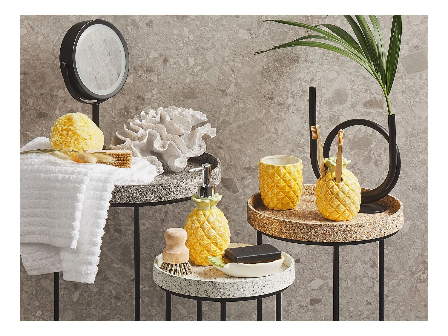 Zestaw akcesoriów łazienkowych 4 elementy MAICAO Ceramika Żółty