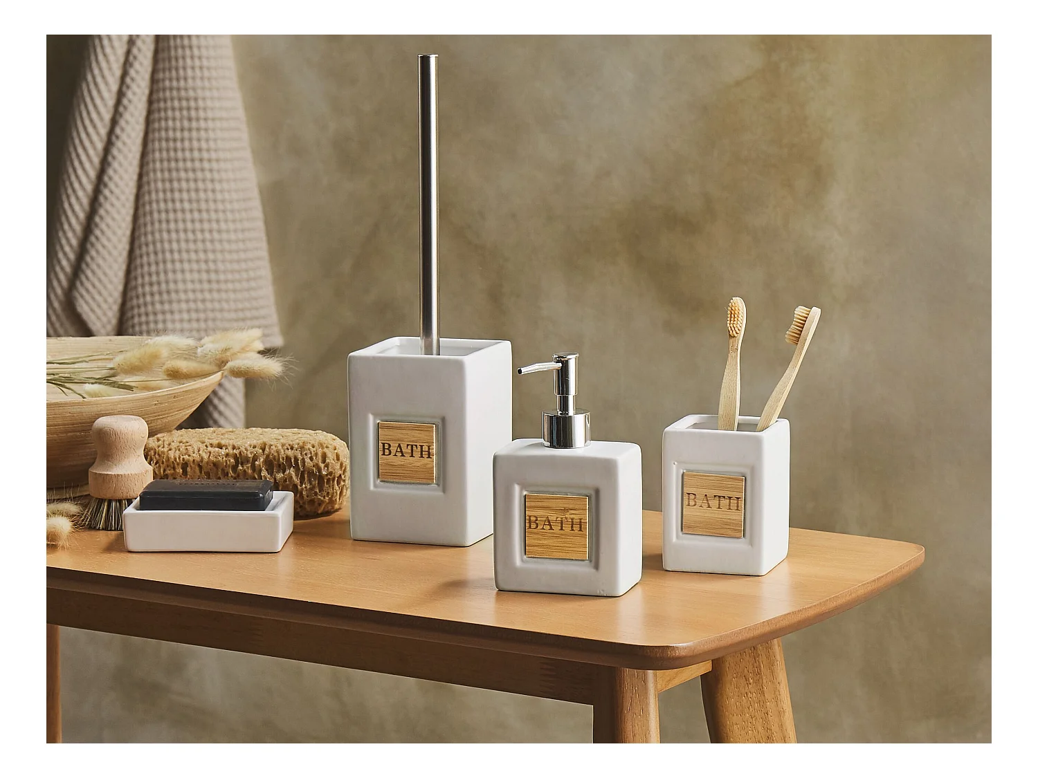 Conjunto de 4 acessórios para a casa de banho KOUROU Cerâmica Creme