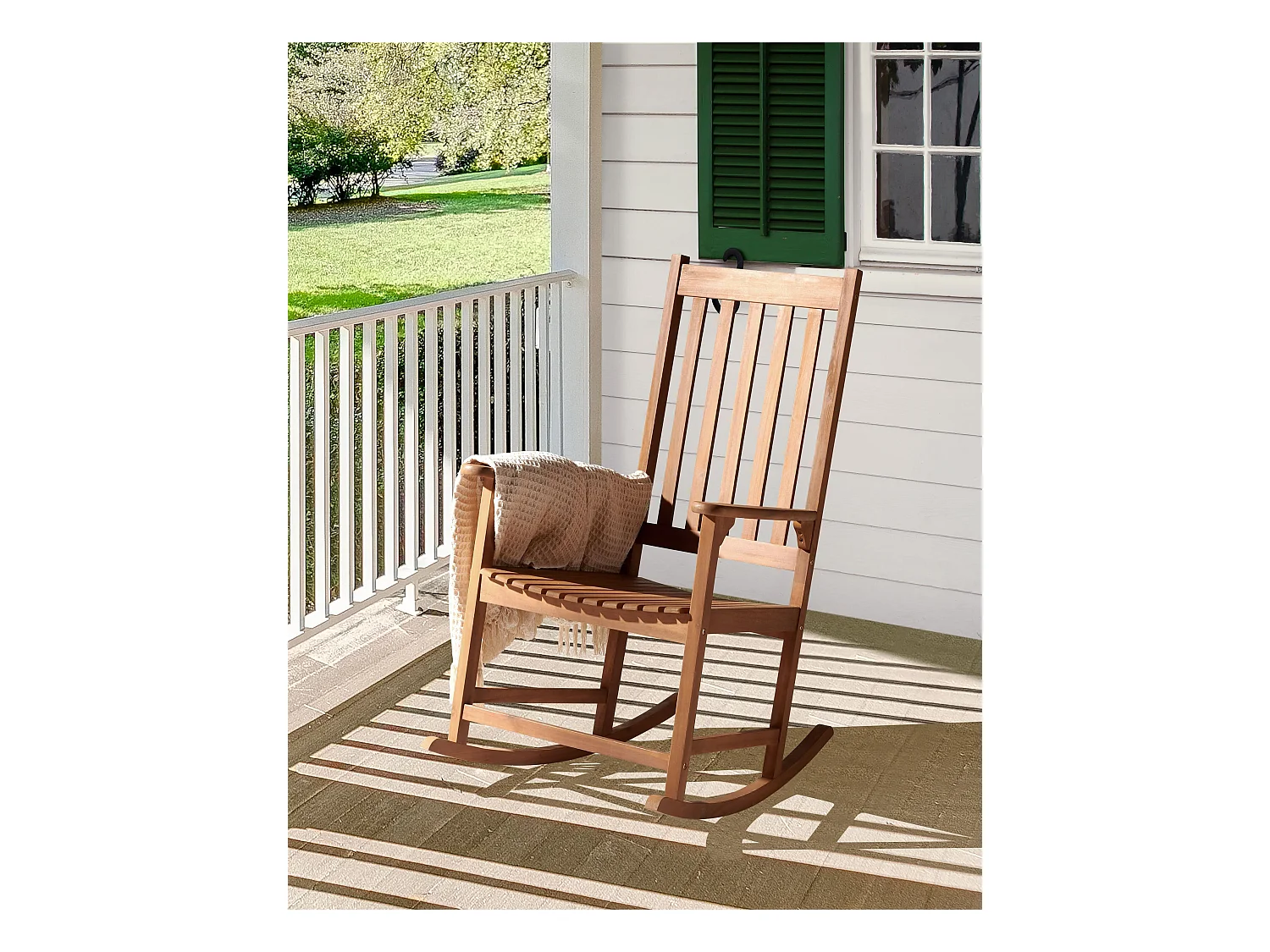 Schaukelstuhl Akazienholz heller Holzfarbton rustikal Indoor und Outdoor Bojano