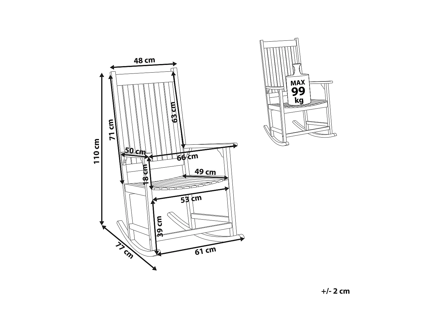 Schaukelstuhl Akazienholz heller Holzfarbton rustikal Indoor und Outdoor Bojano