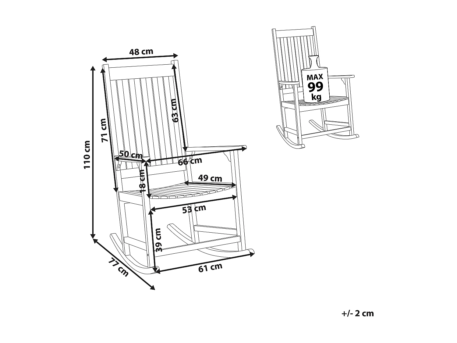 Schaukelstuhl Akazienholz heller Holzfarbton rustikal Indoor und Outdoor Bojano