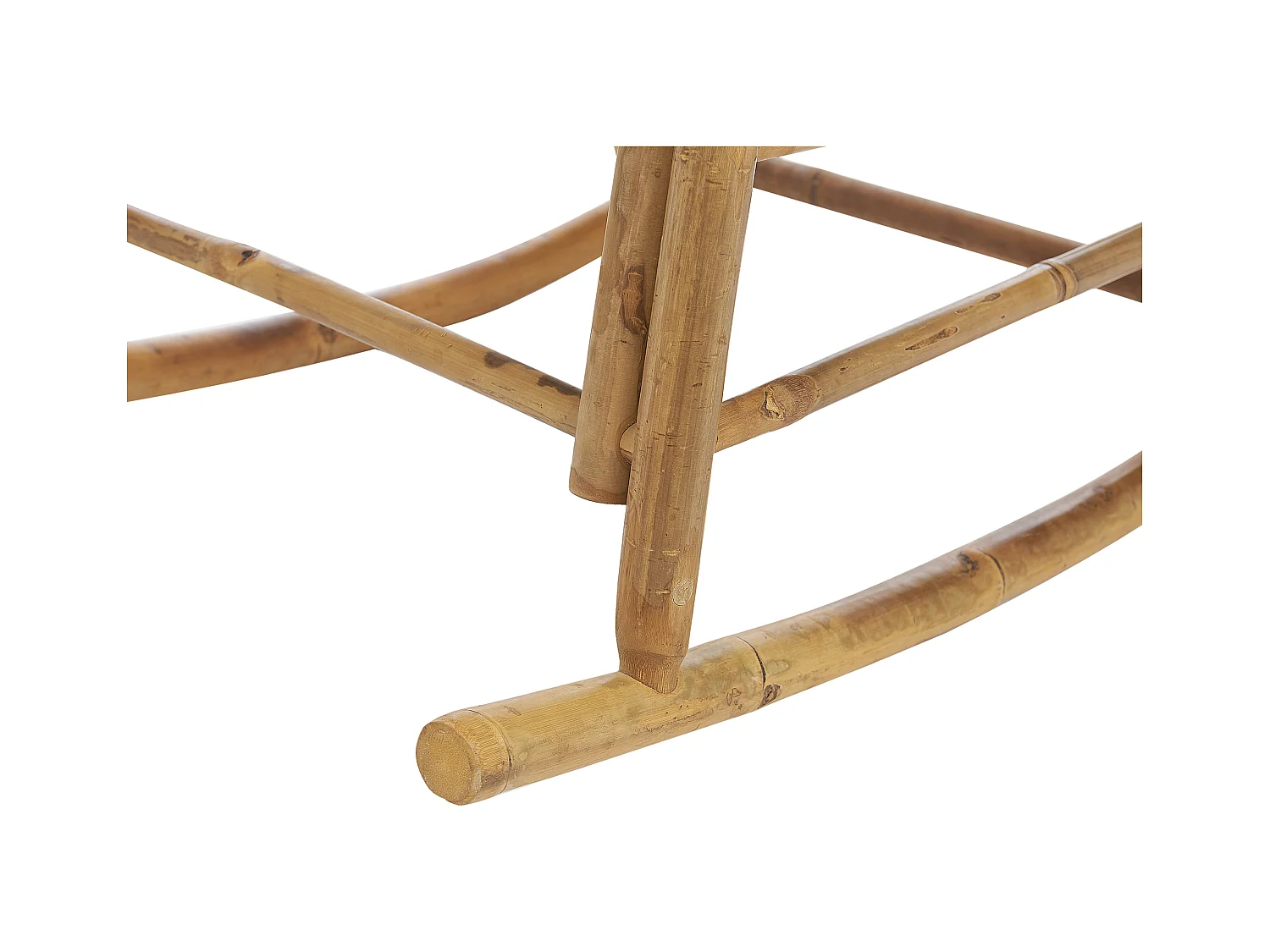 Garten Schaukelstuhl Bambus hellbraun mit Armlehnen Auflage weiß Boho Frigole