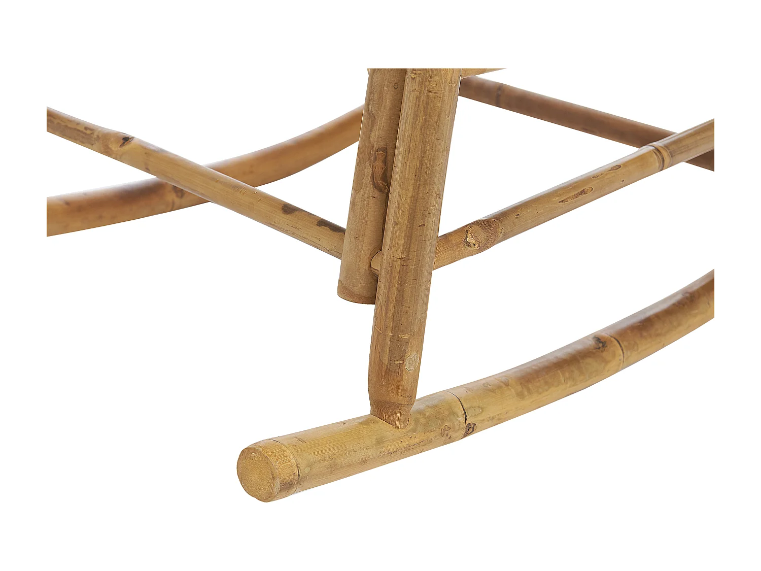 Garten Schaukelstuhl Bambus hellbraun mit Armlehnen Auflage weiß Boho Frigole